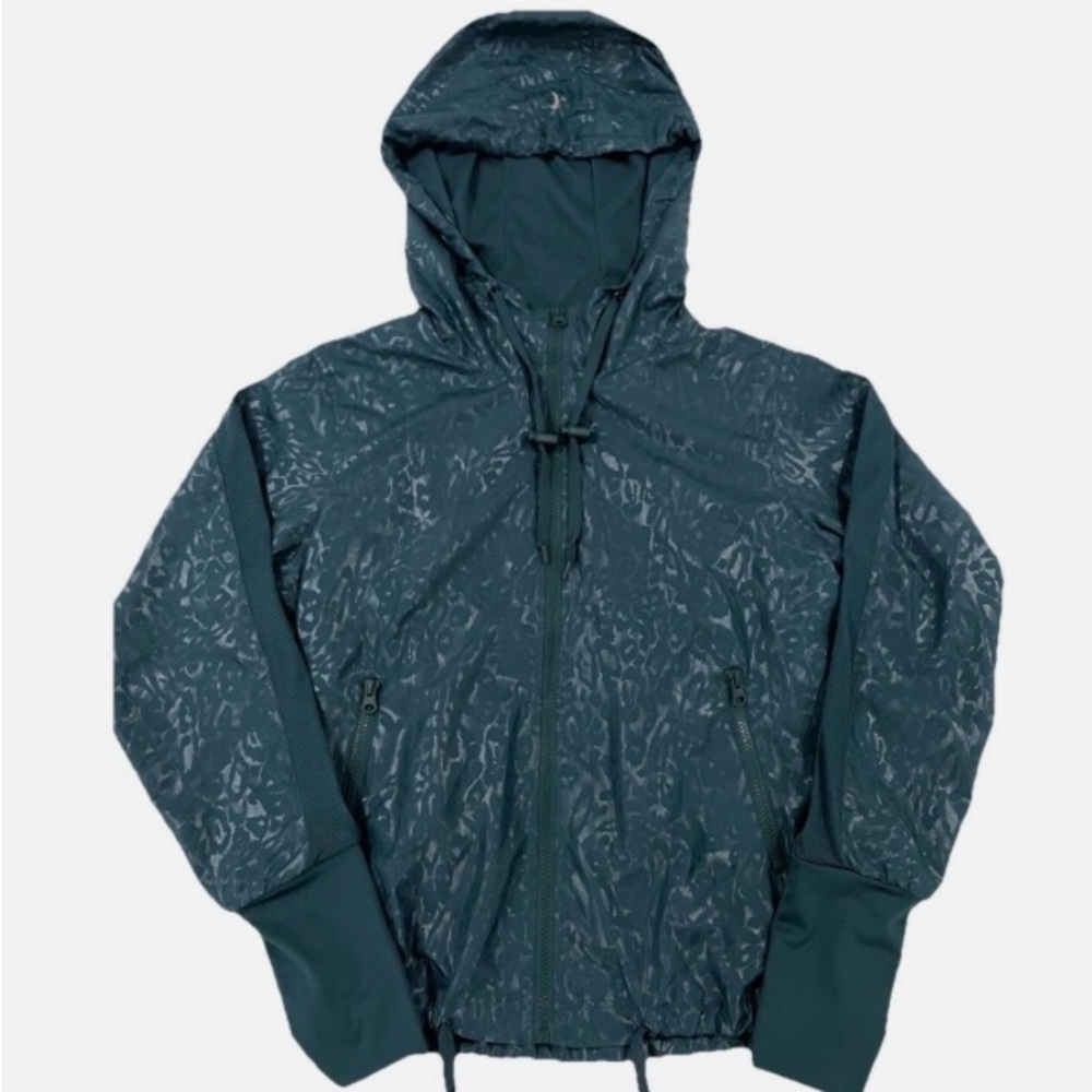Zyia, Active Hooded Black Leopard Print Lightweight Windbreaker Size XXL